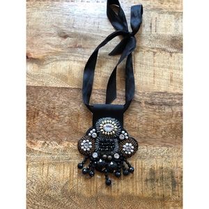 Unique Beaded Statement Necklace on Ribbon
